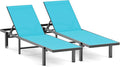 Patio Chaise Lounge Chair Set of 2, Outdoor Lounge Chairs with Wheels, 5-Position Adjustable Sun Loungers for Pool, Deck, Beach, Lake Blue