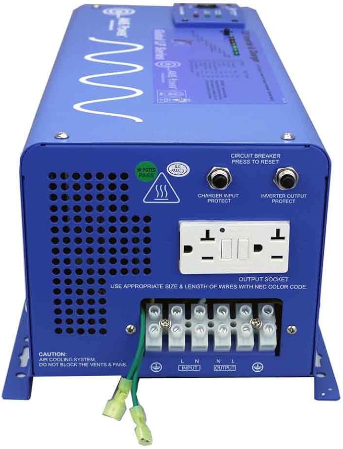 AIMS Power 2000 Watt / 6000 Watt Peak Pure Sine Inverter Charger 12 Volt DC to 120 Volt AC with LCD Remote