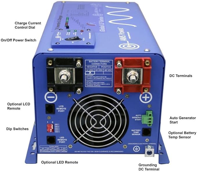 AIMS Power 4000 Watt 12 VDC Pure Sine Inverter Charger 120 VAC Output 120A Charger 40A Transfer Switch PICOGLF40W12V120V