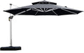 PURPLE LEAF 12 Feet Double Top Round Deluxe Patio Umbrella Offset Hanging Umbrella Outdoor Market Umbrella Garden Umbrella, Grey