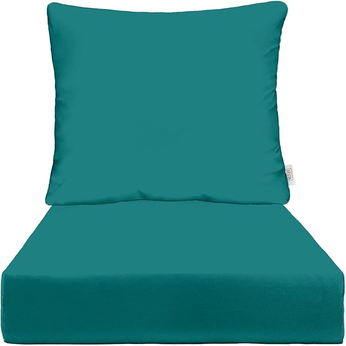 RSH DECOR Deep Seating Cushion with Pillow Back | 24” x 26” x 5" Seat | Water and Fade-Resistant Spun Fabric | Made in USA | Outdoor Chair Cushion Set for Patio Furniture (Peacock)