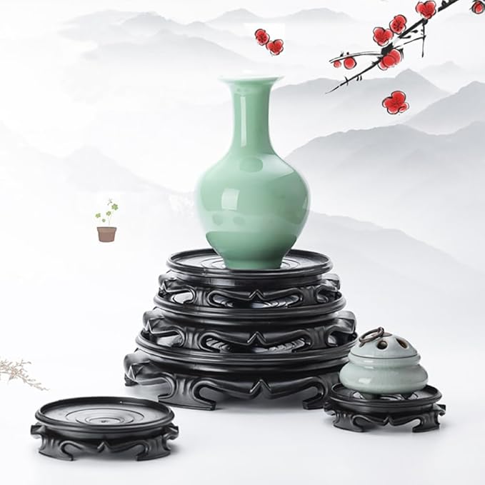 GOLDY&WENDY Vintage Round Home Decoration Display Stand Handmade Carving Imitation Wood Vase Lamp Teapot Base Pedestal