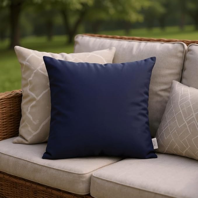 RSH DECOR: Sunbrella Square Throw Pillows Set of 4 | 20" x 20" | Water and Fade-Resistant Performance Fabric | Outdoor Pillow Covers with Down-Alternative Inserts | Canvas Navy Blue