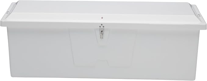 TAYLOR MADE PRODUCTS Stow 'N Go Medium Fiberglass Dock Box, White (24"H x 72"W x 23"D) – Fiberglass construction, UV gelcoat finish, stainless steel lockable latch and hardware – 2020108642