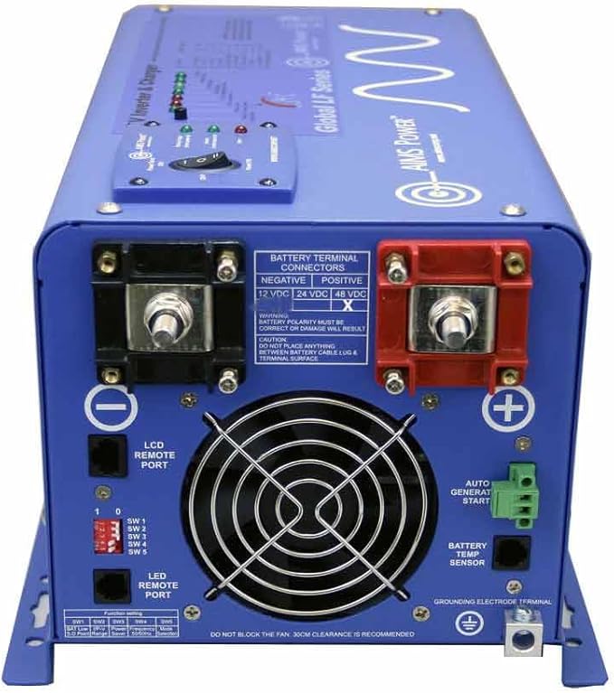 AIMS Power 2000 Watt 48 VDC Pure Sine Inverter Charger 120 VAC Output 25A Charger 30A Transfer Switch PICOGLF20W48V120VR