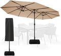 Sundale Outdoor Olefin 5-Year-Non-Fading 15 ft Patio Umbrella with Sand Bag Base and Cover, Large Outdoor Double-Sided Umbrella