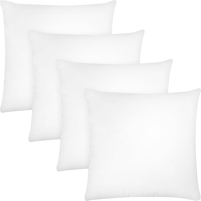 Covers & All Premium Square Throw Pillow Inserts with Covers Set of 4, 20 x 20 Inches White, Decorative Cushions for Couch Sofa Home Decor Office Travel UV Resistant Waterproof Soft Cushions Pillows