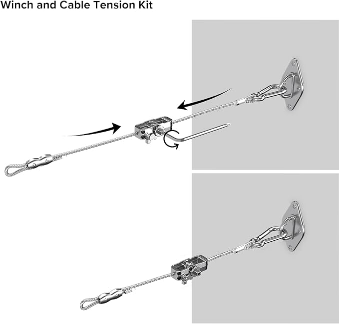 Sun Shade Sail Hardware Kit- 18' Ft (6'x3) Steel Tension Cable with Winch Kit Pad Eyes Snap Hooks Sunshades Installation Kit for Triangle Shade Sails Deck Patio Yard
