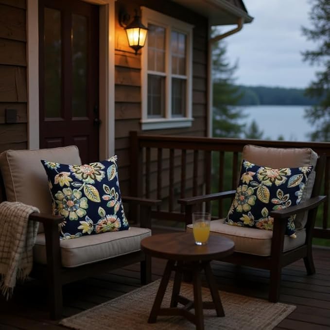 RSH DECOR: Square Throw Pillows Set of 4 | 20” x 20” | All-Weather Spun Fabric | Water and Fade-Resistant | Outdoor Accent Pillows for Patio Furniture | Daelyn Navy