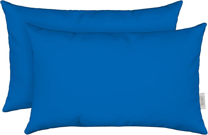 RSH DECOR: Sunbrella Lumbar Throw Pillows Set of 2 | 20" x 12" | Water and Fade-Resistant Performance Fabric | Outdoor Pillow Covers with Down-Alternative Inserts | Canvas Pacific Blue