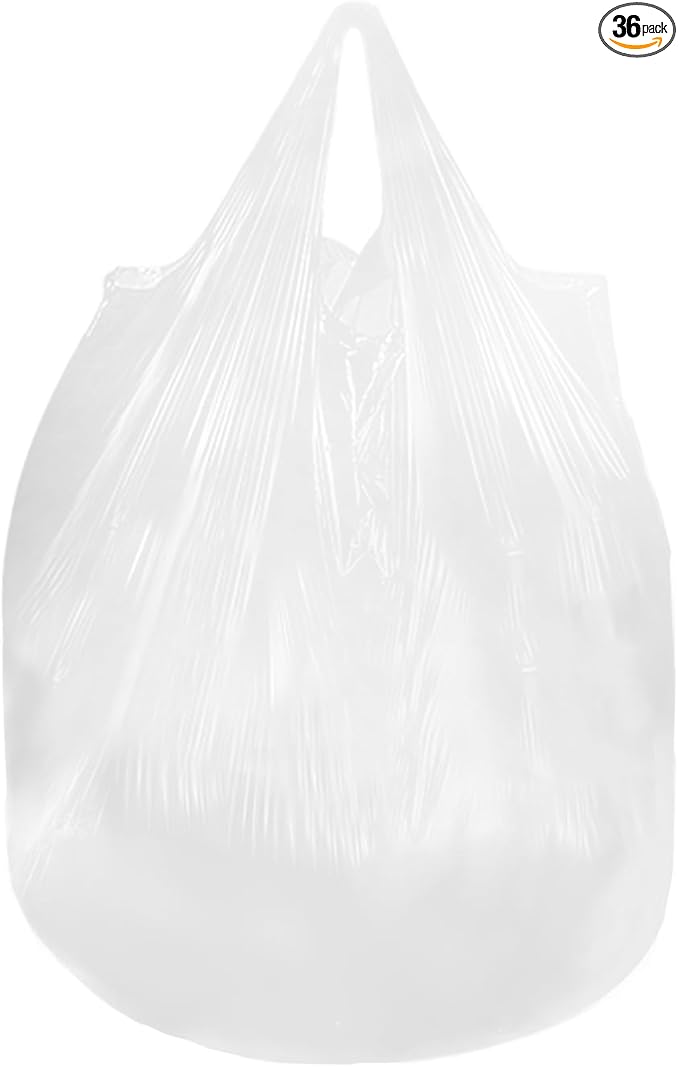 2.6 Gallon Trash Bag with Handles, Unscented Clear Garbage Bags, 0.9Mil Thickness, 3g/pcs, Size 40x50cm, Pack of 36