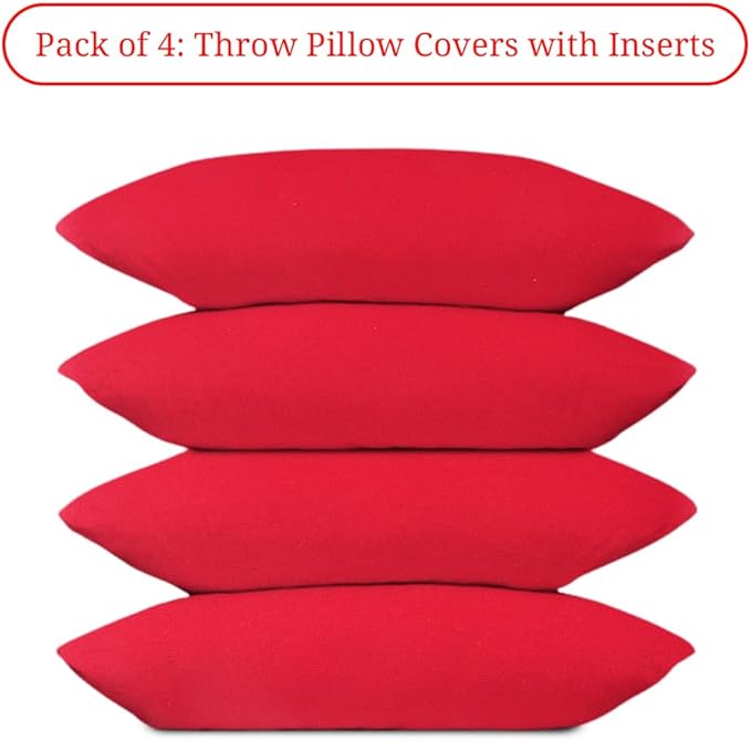 Covers & All Premium Rectangle ThrowPillow Inserts with Covers Set of 4, 20 x 26 Inches Red, Decorative Cushions for Couch Sofa Home Decor Office Travel UV Resistant Waterproof Soft Cushions Pillows