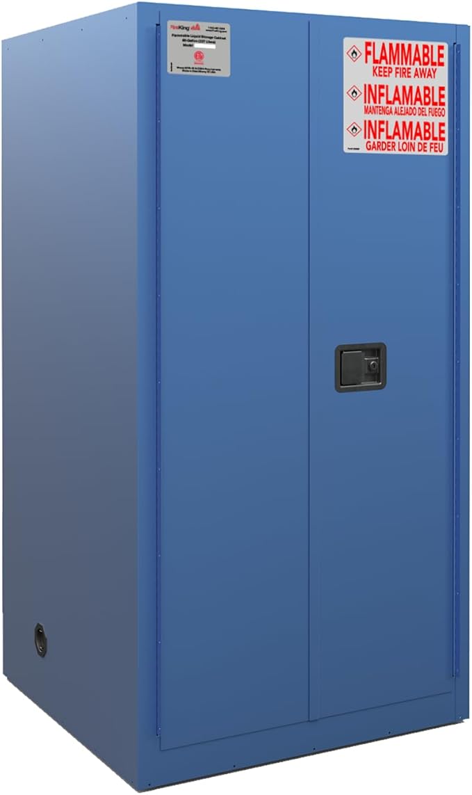 FireKing Blue Flammable Safety Cabinet, Corrosives Flammable Storage Cabinet, 60 Gallon Steel Safety Cabinets with Manual Door for Commercial, Industrial & Home Use, 34" x 34" x 65"
