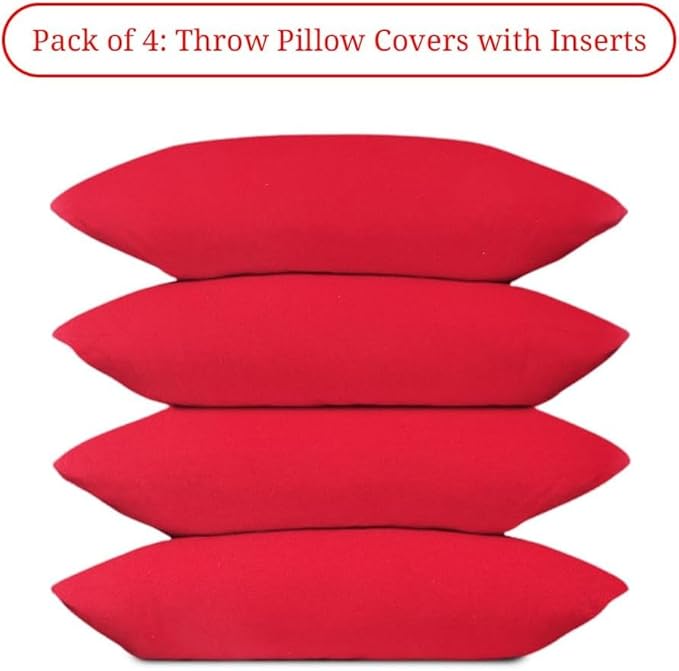 Covers & All Premium Rectangle ThrowPillow Inserts with Covers Set of 4, 16 x 24 Inches Red, Decorative Cushions for Couch Sofa Home Decor Office Travel UV Resistant Waterproof Soft Cushions Pillows