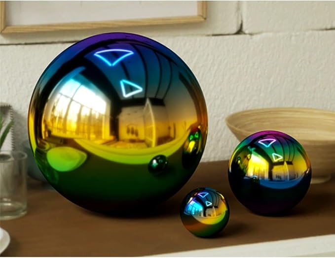 12 inch Diameter Gazing Ball,Rainbow Stainless Steel Polished Reflective Smooth Garden Sphere Globe Mirror,Colorful and Shiny Addition to Any Garden or Home