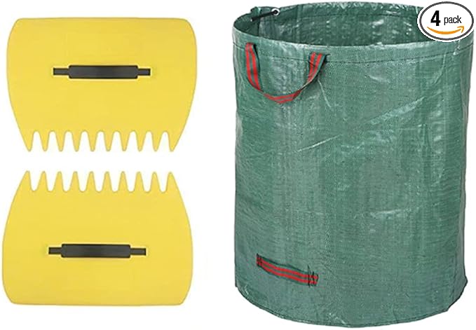 CFH-ALLEZ 1 Pair Lawn Claws Garden Leaves Cleaning Trash Leaf Scoop Collect + 1 Packs 72 Gallons Garden bag Reusable Garden Garbage Bag (Yellow)