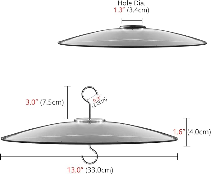 13" Glass Rain Cover for Bird Feeders Outdoors - Baffle on Shepherd Pole/Post or S Hooks Hanging - Large Weather Guard Protective Dome - Clear x 2PC (Dia. 33CM)