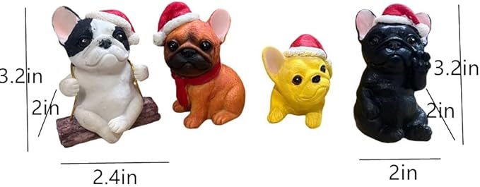 4 Pieces Cute French Bulldog Dog Figurines Fairy Garden Figurines Resin Dog Statues with Christmas Hat for Office Home Garden Decor Collectible Puppy Figurines Animal Sculpture for Kids