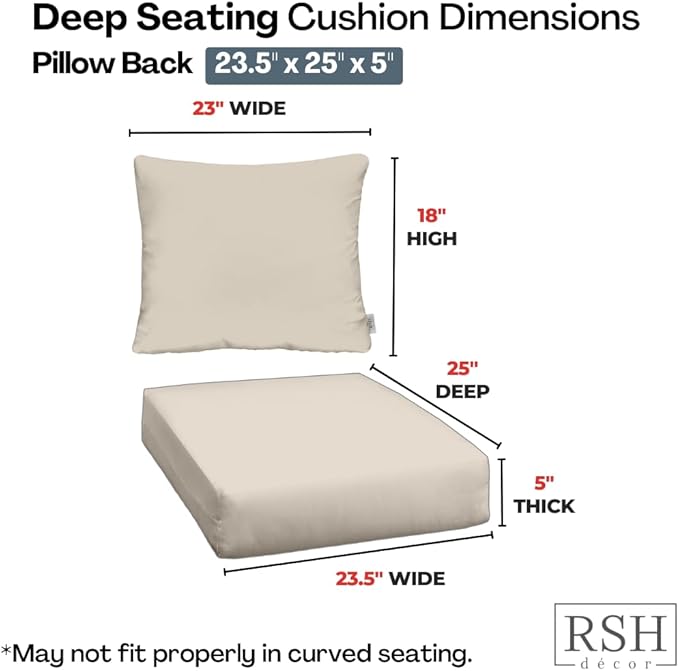 RSH DECOR Deep Seating Cushion with Pillow Back | 23.5” x 25” x 5" Seat | Water and Fade-Resistant Spun Fabric | Made in USA | Outdoor Chair Cushion Set for Patio (Hunter Green & White Stripe)