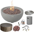 AMS Fireplace | Modeno Nantucket Package | Light Gray Liquid Propane Gas Fire Pit Table for Outside Patio Bundle with Tank Cover and SS Burner Lid | Free Ice Bucket
