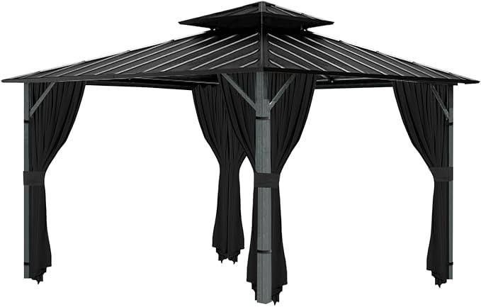 Gazebo Universal Replacement Privacy Curtain, 10'X12' Gazebo Curtains Outdoor Waterproof, 4-Panels Sidewall with Zipper for Patio, Garden and Backyard (Only Curtains, 10'X12', Black)
