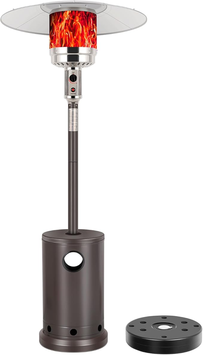 Hykolity 50,000 BTU Patio Heater with Sand Box, Table Design, Double-Layer Stainless Steel Burner, Wheels, Tip-over Protection System, Outdoor Heater for Home and Residential, Brown