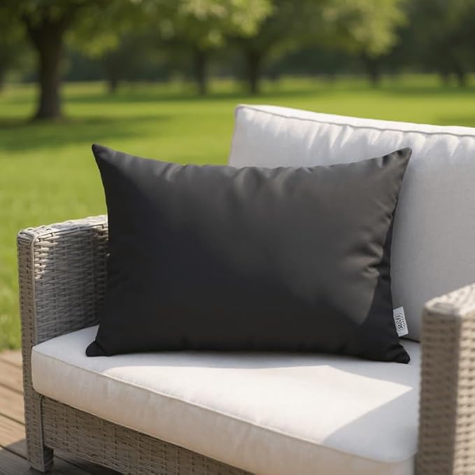 RSH DECOR: Sunbrella Lumbar & Square Pillows Set of 4 | 20" x 12" & 17" x 17" | Water and Fade-Resistant Performance Fabric | Outdoor Throw Pillows for Patio Furniture | Canvas Black