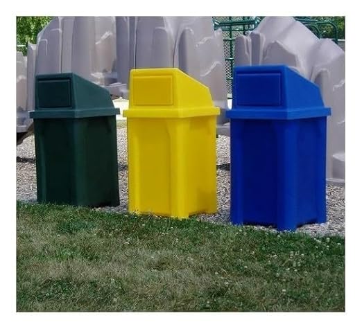 32 Gallon Square Slatted 100% Recycled Plastic Indoor or Outdoor Commercial Trash Can with Easy Access Swing Top Lid | Great for Schools and Businesses - Yellow