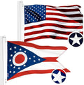 G128 Combo Pack: USA American Flag 3x5 Ft Embroidered Stars & Ohio State Flag 3x5 Ft Embroidered