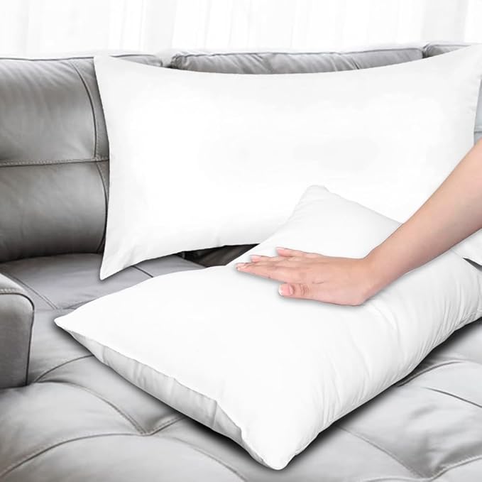 Covers & All Premium Rectangle ThrowPillow Inserts with Covers Set of 4, 12 x 20 Inches White, Decorative Cushions for Couch Sofa Home Decor Office Travel UV Resistant Waterproof Soft Cushions Pillows