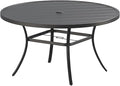 VICLLAX Outdoor Patio Round Dining Table, 53"x 53" Metal Slatted Round Tabletop with Adjustable Umbrella Hole for Deck Lawn Garden Backyard, Black