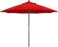 California Umbrella 9' Premium Commercial Hardwood Patio Umbrella, Manual Lift With Sunbrella Jockey Red Fabric