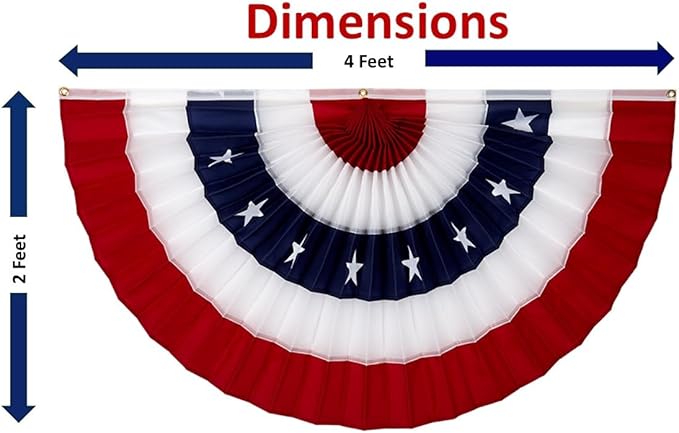American Pleated Fan Flag Bunting. 2 x 4 ft Stars & Sewn Stripes USA Indoor/Outdoor Cotton Bunting Banner. Perfect for July 4th and America 250 events. 100% Made in USA by Old Glory Bunting