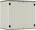 4.4 x 3.8 FT Outdoor Storage Shed, 47 Cuft Outside Waterproof Storage Cabinet, HDPE Resin Plastic 290 Gallon Outdoor Storage Container, Horizontal Lockable Storage Shed, Vanilla