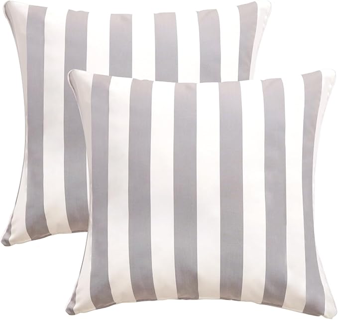 Pack of 2 Decorative Outdoor Throw Pillows 23" x 23" Square Garden Cushion for Patio Sofa Thick Cushion for Couch,Sofa,Grey Stripes