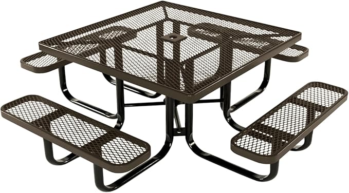 COATEDOUTDOORFURNITURE Heavy-Duty Portable Outdoor Kids Table with Umbrella Hole, Expanded Metal Kids Picnic Table, Commercial-Grade, Made in America (46 in, Square, Childrens, Textured Brown)