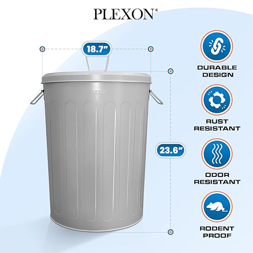 Plexon Large Metal Trash Can with Lid 20 Gallon, Decorative Outdoor Trash Can Heavy Duty Galvanized Metal Bucket with Lid for Garage Workshop Ash Storage Farmhouse, Gray 6 Pack