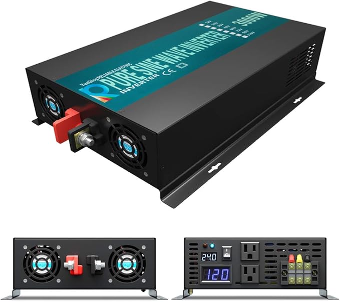 WZRELB Reliable 3000W Solar Power Inverter Off Grid 24V DC Voltage Converter LED Display Pure Sine Wave Dual 120V AC Outlets