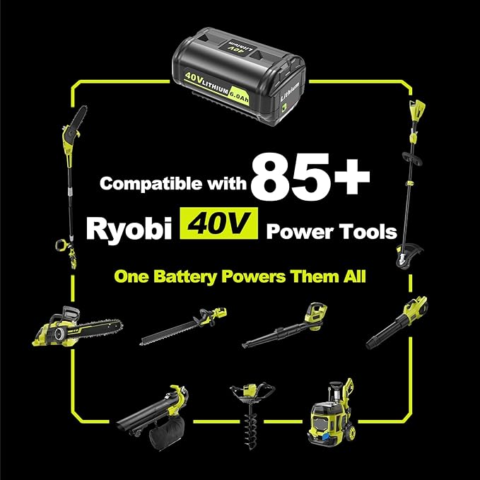 40V 6.0Ah Lithium-Ion Battery Replacement for Ryobi 40v Battery, OP4020, OP4060, OP4040, OP4050. High Capacity Compatible with Ryobi 40-Volt HP Cordless Power Tools and Chargers