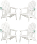 LUE BONA HDPE Adirondack Chairs Set of 4,Plastic Adirondack Chairs with Cup Holder Weather Resistant for Outdoor, Patio, Lawn, Garden, Backyard Deck, Fire Pit, White