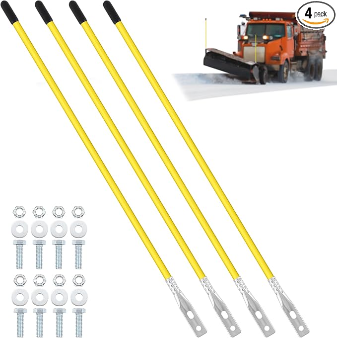 Lasnten 4 Pcs 36 Inch Snow Plow Blade Markers Guide Kit Steel Wire Inside Bolt on Bumper Guides High Visibility Easy Installation for ATV Western Snowplows(Yellow)