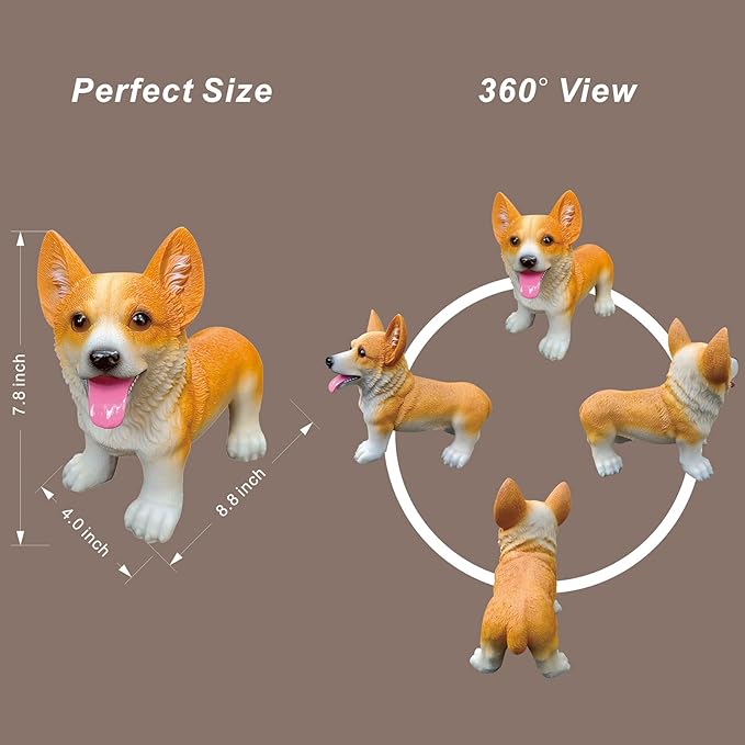 Resin Corgi Statue - Hand Painted & Fade Resistance & Weatherproof- Long Durability for Indoor and Outdoor - Garden Ornament