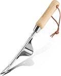 WORKPRO Weed Puller Tool, Metal Leverage Base and V-Shaped Forks for Easy Weed Removal & Deeper Root Digging, Heavy Duty Stainless Steel with Wood Handle, Manual Hand Weeder for Gardening