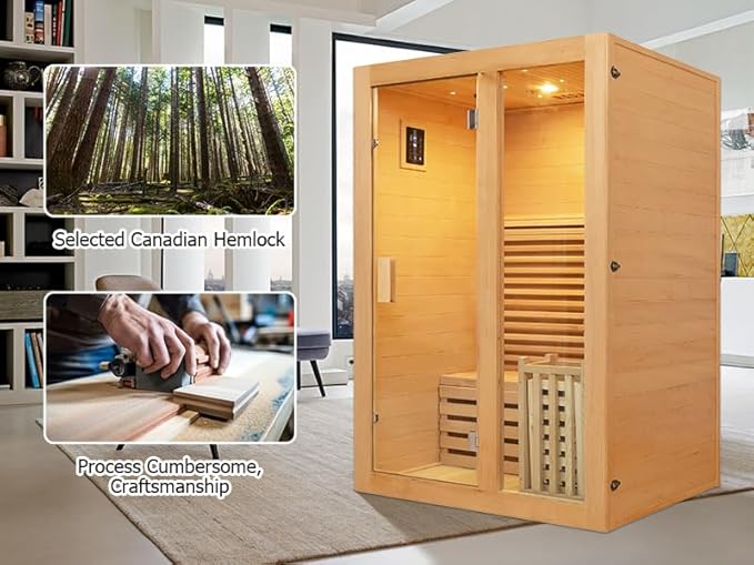 ZONEMEL Wooden Steam Sauna Room, 3 Person Canadian Hemlock Luxurious Indoor Sauna with 6 KW Harvia Stove Heater, WiFi Control, Sauna Stone, Wooden Bucket, Scoop, Reading Light, Hourglass, 220V