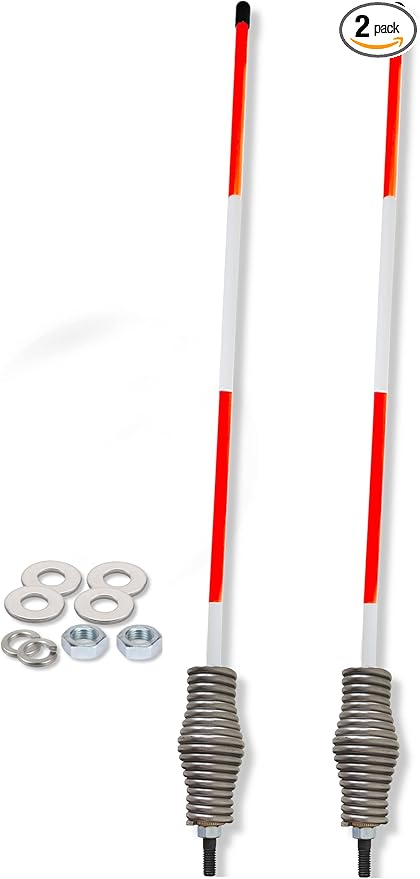 Snow Plow Marker, Trailer Sight Rod, Reflective, Fiberglass, 37 Inch, Stud Mount, Stainless Steel Spring (Red) (FF37STUD)