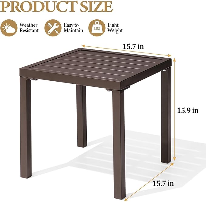 Crestlive Products Outdoor Side Table Set of 2 - Small Metal Square End Table - Easy to Assemble, Weather Resistant Ideal for Garden, Patio, Poolside, Beach, Balcony, Porch