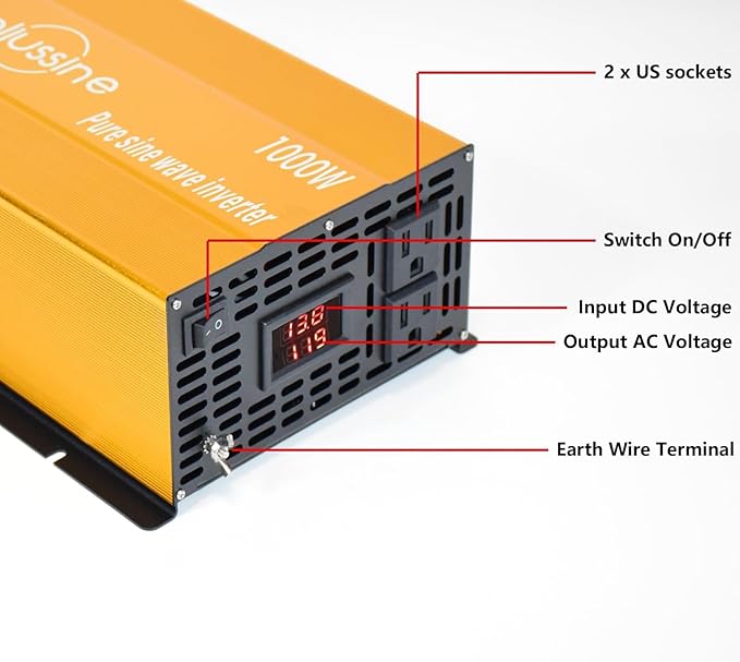1000W Pure Sine Wave Inverter-48V DC to 110V 120V AC Power Converter with 2 AC Outlets, 48 Volt Power Inverter for Truck, Rv, Camping, Home