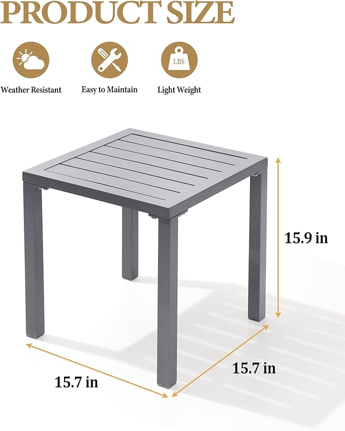 Crestlive Products Aluminum Outdoor Side Table Set of 2, Pool Lounge Chair Side Table, Weather Resistant Small Square Coffee End Table for Patio, Yard, Garden, Porch, Deck, Outdoor