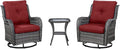 HUMMUH 3-Piece Swivel Rocking Rattan Chair Outdoor, Patio Bistro Furniture Conversation Set, Cushioned Wicker Chair with Glass Coffee Table(Grey, Red)