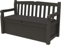 Keter Solana 70 Gallon Storage Bench Deck Box for Patio Furniture, Front Porch Decor and Outdoor Seating – Perfect to Store Garden Tools, Brown/Brown